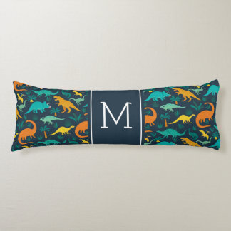 Navy | Cute Colorful Dinosaur Pattern Kid Monogram Body Pillow