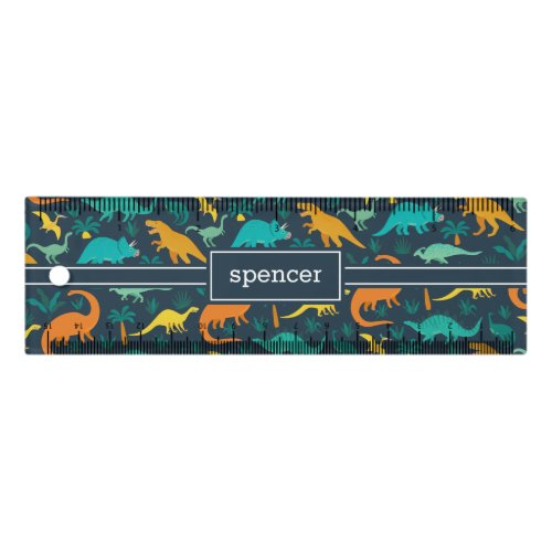 Navy  Cute Colorful Dinosaur Pattern Kids Name Ruler