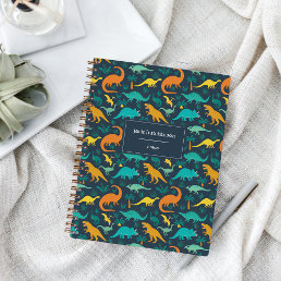 Navy | Cute Colorful Dinosaur Pattern Personalized Notebook