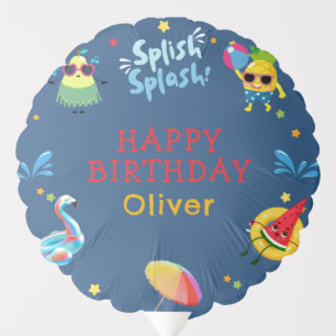 Navy Cute Summer Fruit Character Birthday Party Balloon