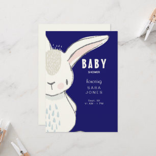 Navy Cute Watercolor Bunny Baby Shower Invitation