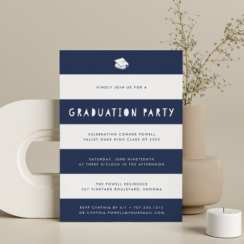 Navy  Cutout Stripe Graduation Party Invitation