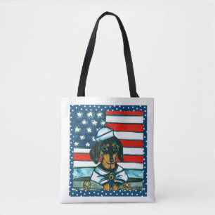 Navy Dachshund  Tote Bag