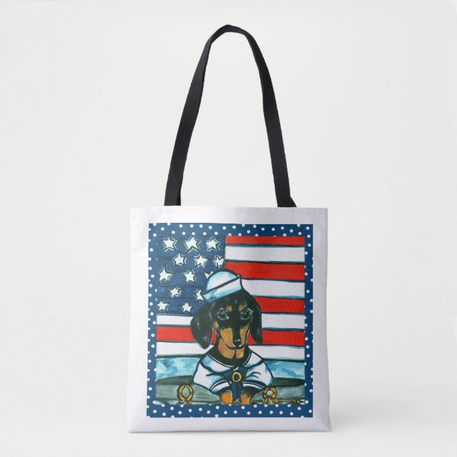 Navy Dachshund  Tote Bag (Front)