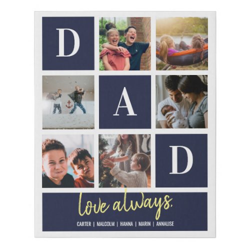 Navy Dad Colorblock Six Photo Collage Personalized Faux Canvas Print