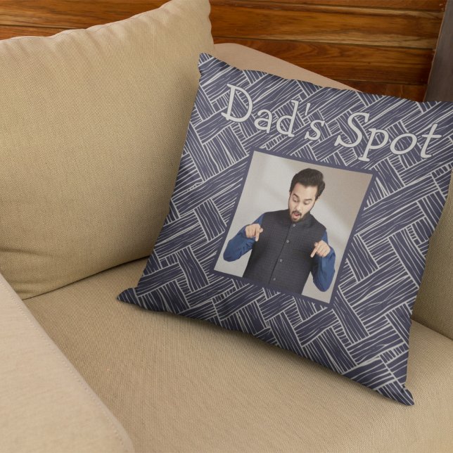 Navy Dad's Spot Couch Photo Father's Day Gift Throw Pillow (Creator Uploaded)
