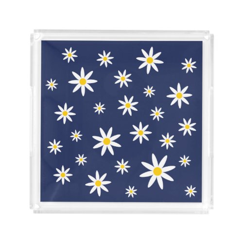 Navy Daisy Acrylic Tray