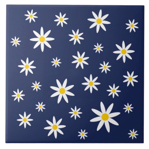 Navy Daisy Ceramic Tile