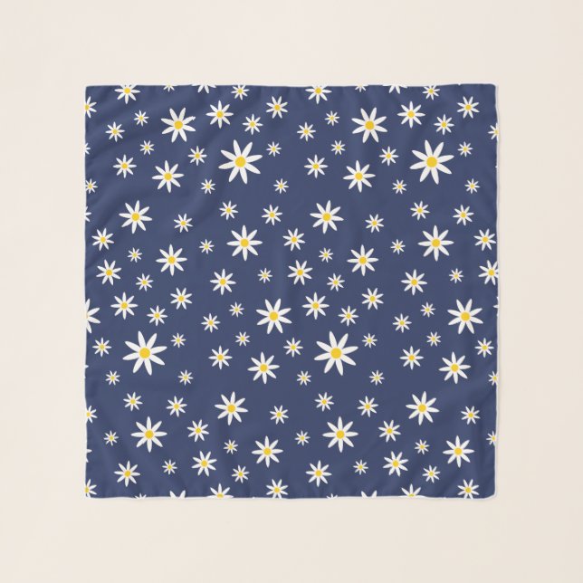 Navy Daisy Chiffon Scarf (Front)