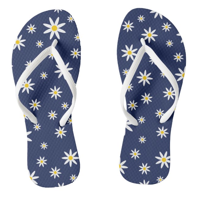 Navy Daisy Flip Flops (Footbed)