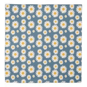Navy Daisy Floral Bohemian Botanical Pattern Duvet Cover