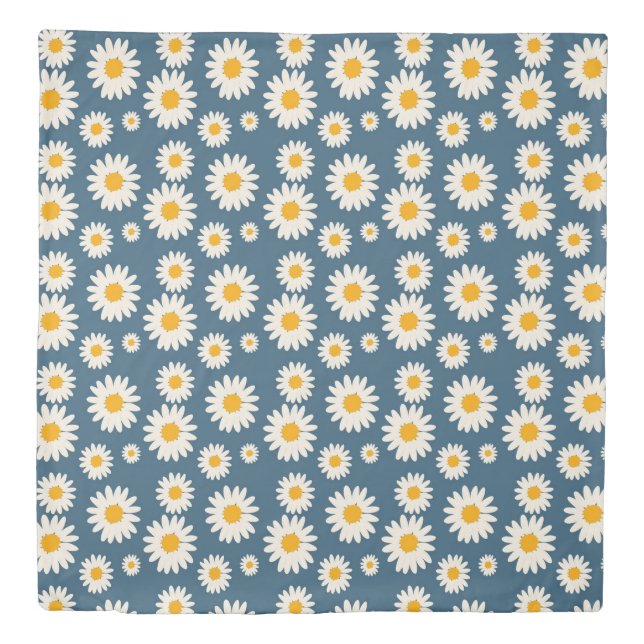 Navy Daisy Floral Bohemian Botanical Pattern Duvet Cover (Front)