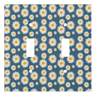 Navy Daisy Floral Bohemian Botanical Pattern Light Switch Cover