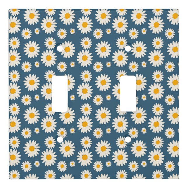 Navy Daisy Floral Bohemian Botanical Pattern Light Switch Cover (Front)