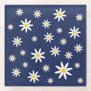 Navy Daisy Glass Coaster