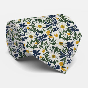 Navy Daisy & Mustard Floral Neck Tie