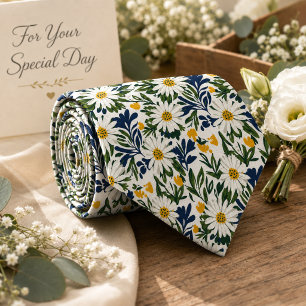 Navy Daisy & Mustard Floral Neck Tie
