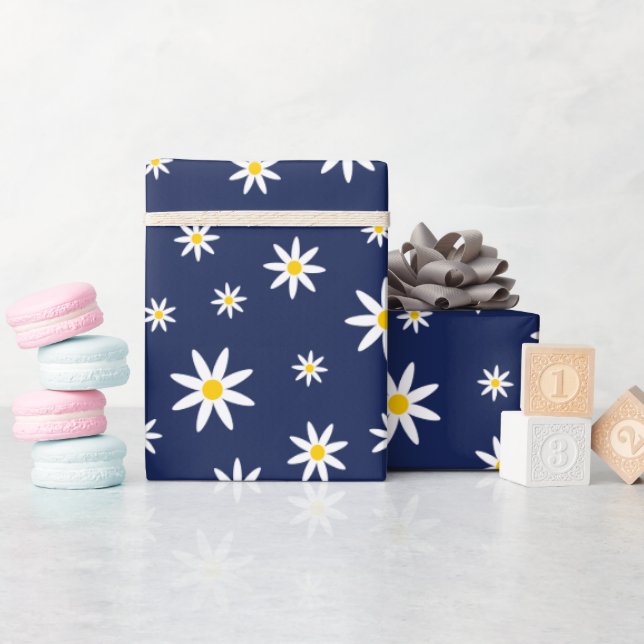 Navy Daisy Wrapping Paper (Baby Shower)
