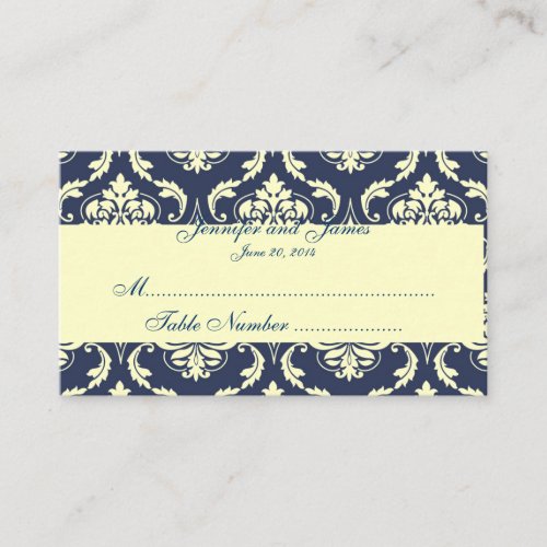 Navy Damask Cream Wedding Place Card Business Card Templates