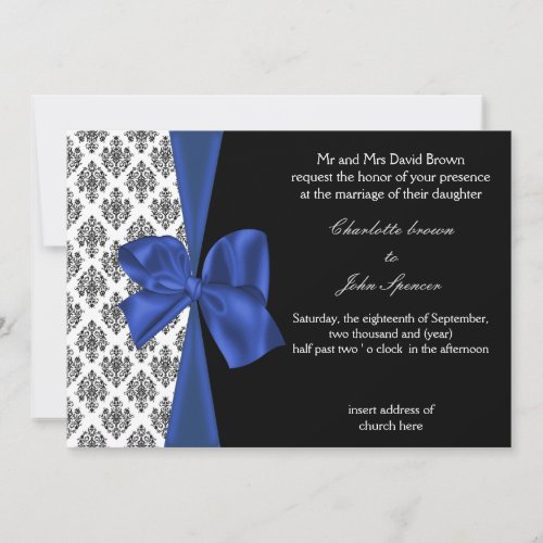 Navy Damask FAUX ribbon design Invitation