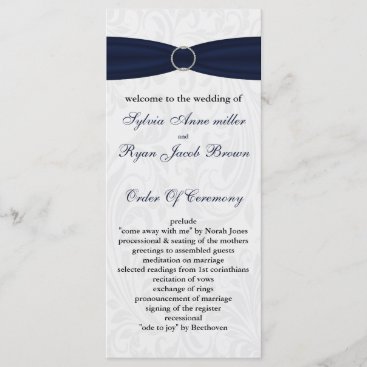 Navy  damask FAUX ribbon diamante buckle Wedding Program