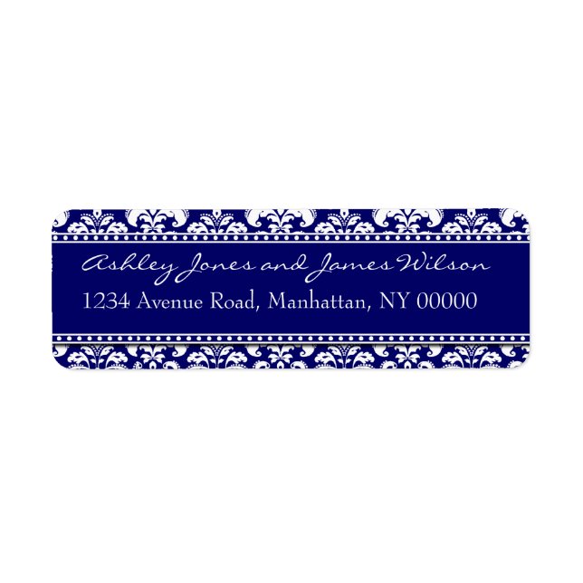 Navy Damask Return Address Labels (Front)