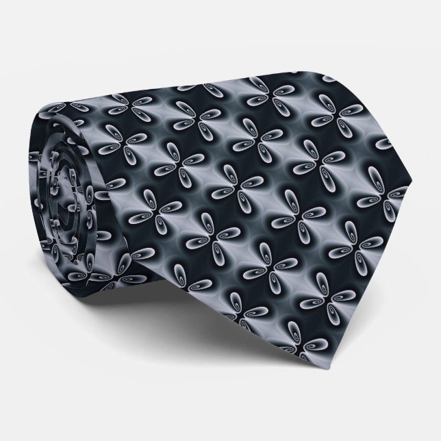Navy Dark Blue Floral Petal Digital Pattern Neck Tie (Rolled)