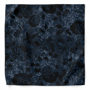 Navy Dark Floral Damask Aristocrat Pocket Square Bandana
