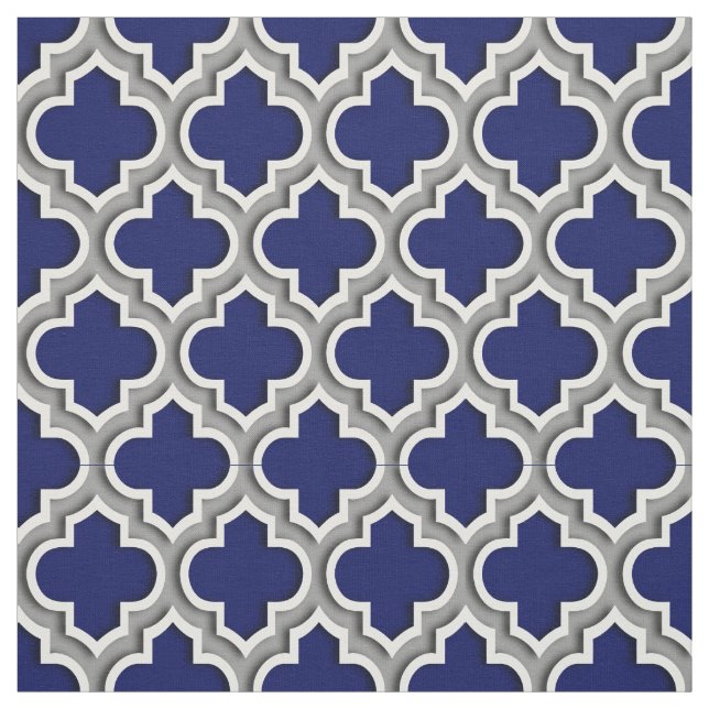 Navy Dark Gray Moroccan Quatrefoil Pattern #5DS Fabric (Swatch)