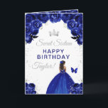 Navy Dark Skin Girl Sweet Sixteen Birthday Card<br><div class="desc">This elegant and glamorous sweet sixteen birthday card can be personalized with a name or title such as daughter, granddaughter, niece, friend etc. The design features a beautiful princess with dark skin in a navy blue ball gown. The text combines handwritten script and modern sans serif fonts for a classy...</div>