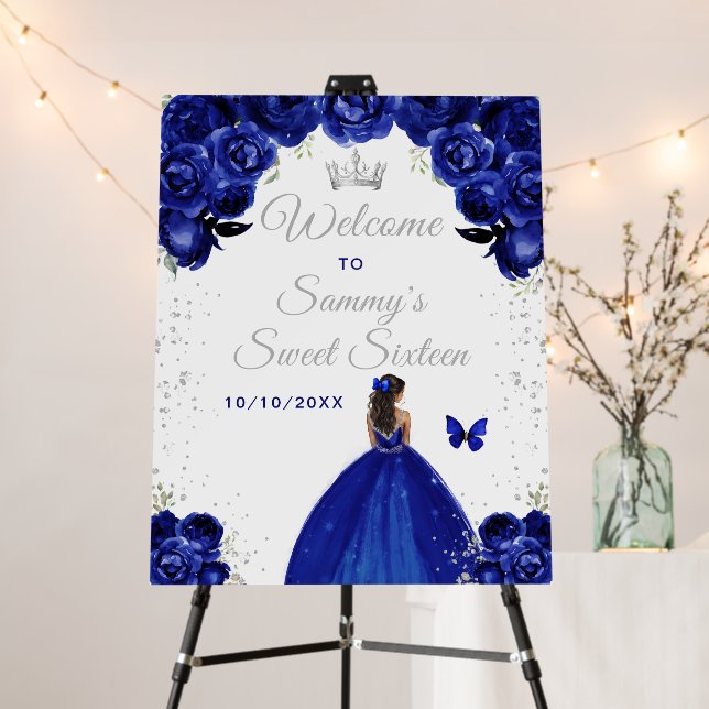 Navy Dark Skin Princess Sweet Sixteen Welcome Foam Board (In Situ (Stand))
