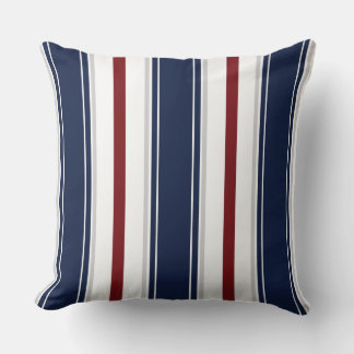 Navy Deep Red Gray White Vertical Stripes  | Throw Pillow