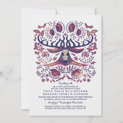 Navy Deer Wedding Invitation with Woodland Animals