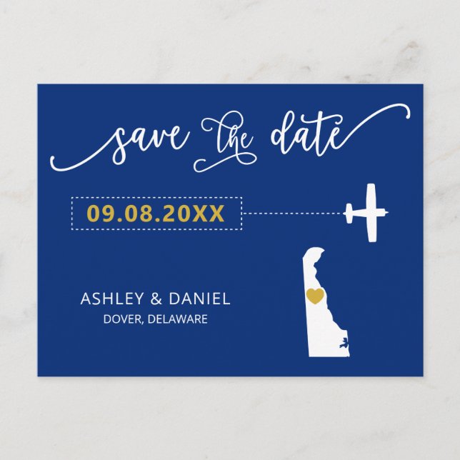 Navy Delaware Wedding Save the Date Map Postcard (Front)