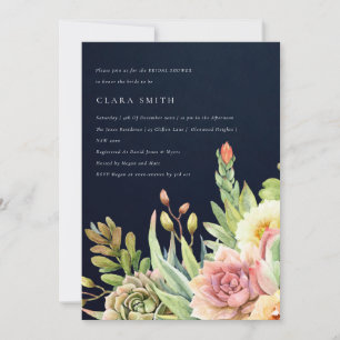 NAVY DESERT SUCCULENT CACTI FOLIAGE BRIDAL SHOWER INVITATION
