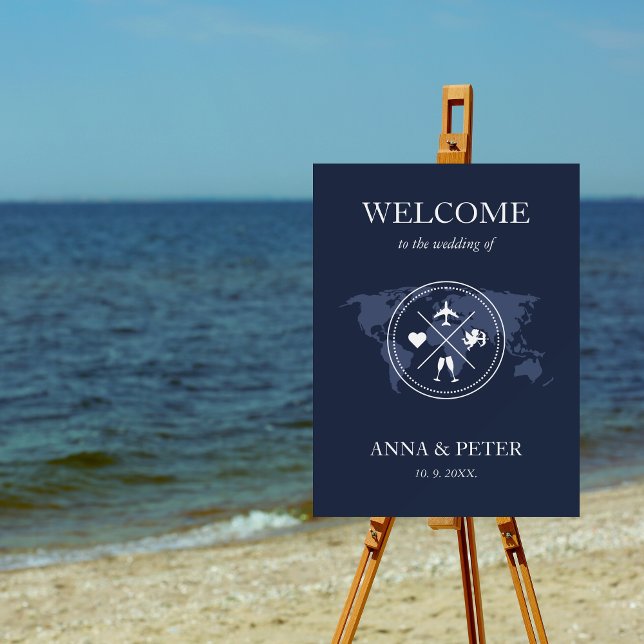 Navy Destination Wedding Passport Welcome Sign (Navy Blue Passport Welcome Wedding Sign)