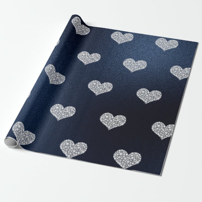 NAVY DIAMOND ELEGANT BIRTHDAY WEDDING WRAP WRAPPING PAPER (Unrolled)