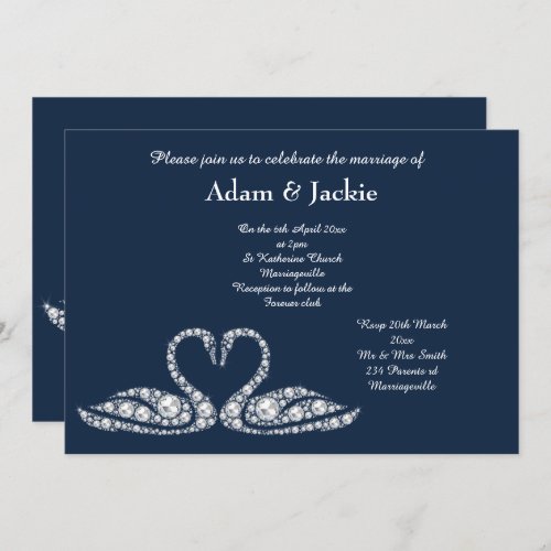 Navy Diamond SWAN  ELEGANT WEDDING Invitation