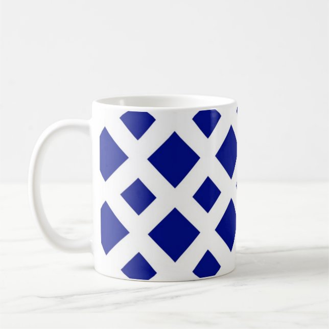 Navy Diamonds on White Coffee Mug (Left)