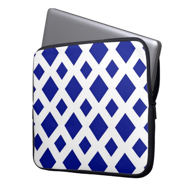 Navy Diamonds on White Laptop Sleeve (Front Left)