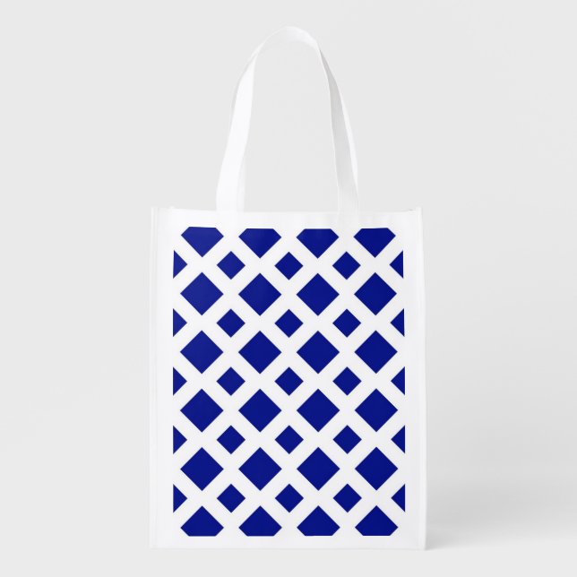 Navy Diamonds on White Reusable Grocery Bag (Front)