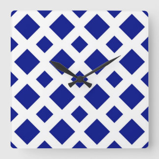 Navy Diamonds on White Square Wall Clock