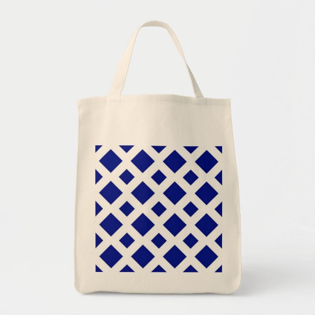 Navy Diamonds on White Tote Bag (Front)