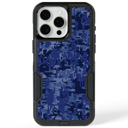 Navy Digital Camo Background Ready to Customize iPhone 15 Pro Max Case