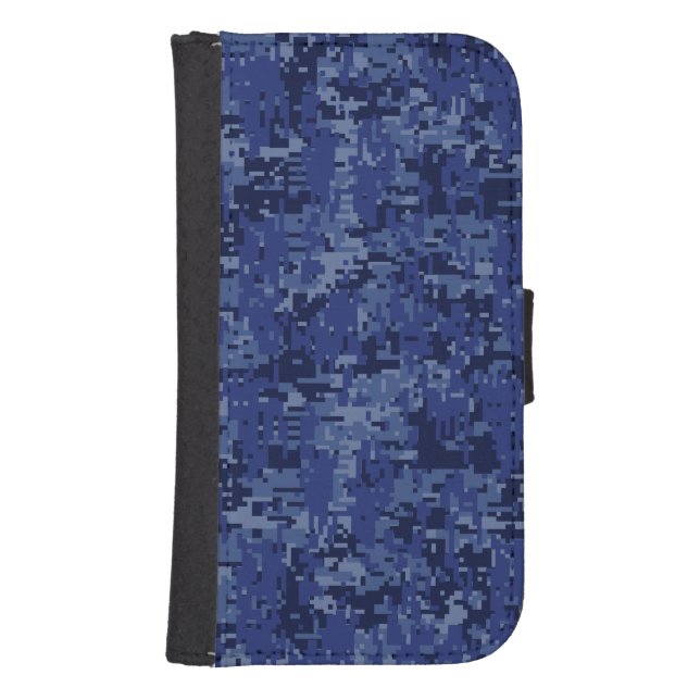 Navy Digital Camo Background Ready to Customize Samsung Galaxy Wallet Case (Front)