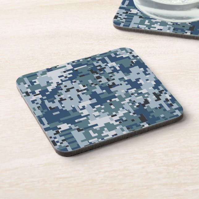 Navy  Digital Camo Camouflage Decor Beverage Coaster (Left Side)