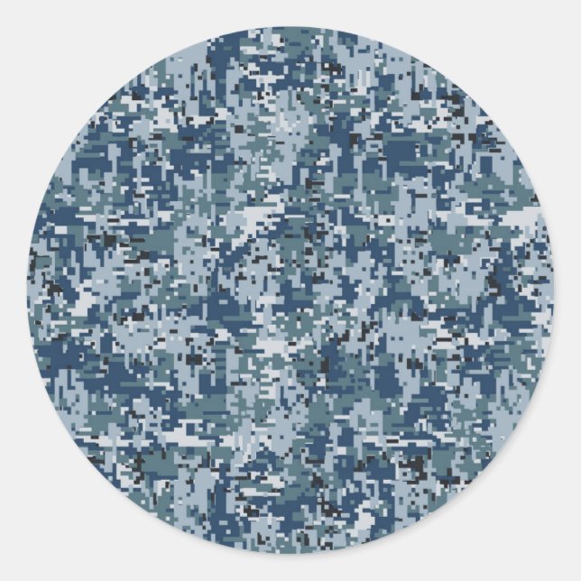 Navy  Digital Camo Camouflage Decor Classic Round Sticker (Front)
