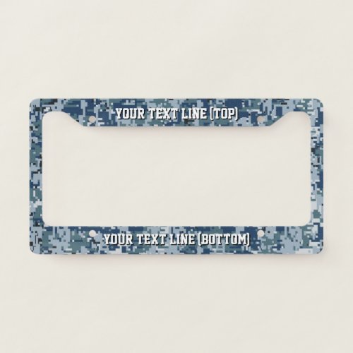 Navy Digital Camo graphic design on a Personalized License Plate Frame