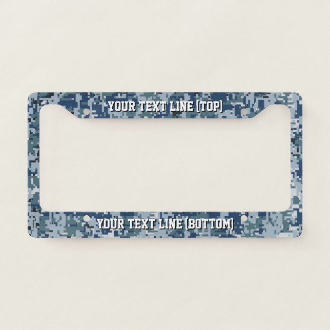 Navy Digital Camo graphic design on a Personalized License Plate Frame (Front)
