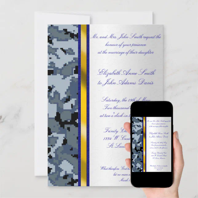 Navy Digital Camouflage Wedding Invitation (Downloadable)